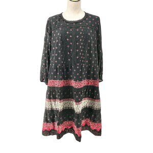 J. Jill Womens Shift Dress Womens XL Black and Red Printed Long Sleeve Pullover